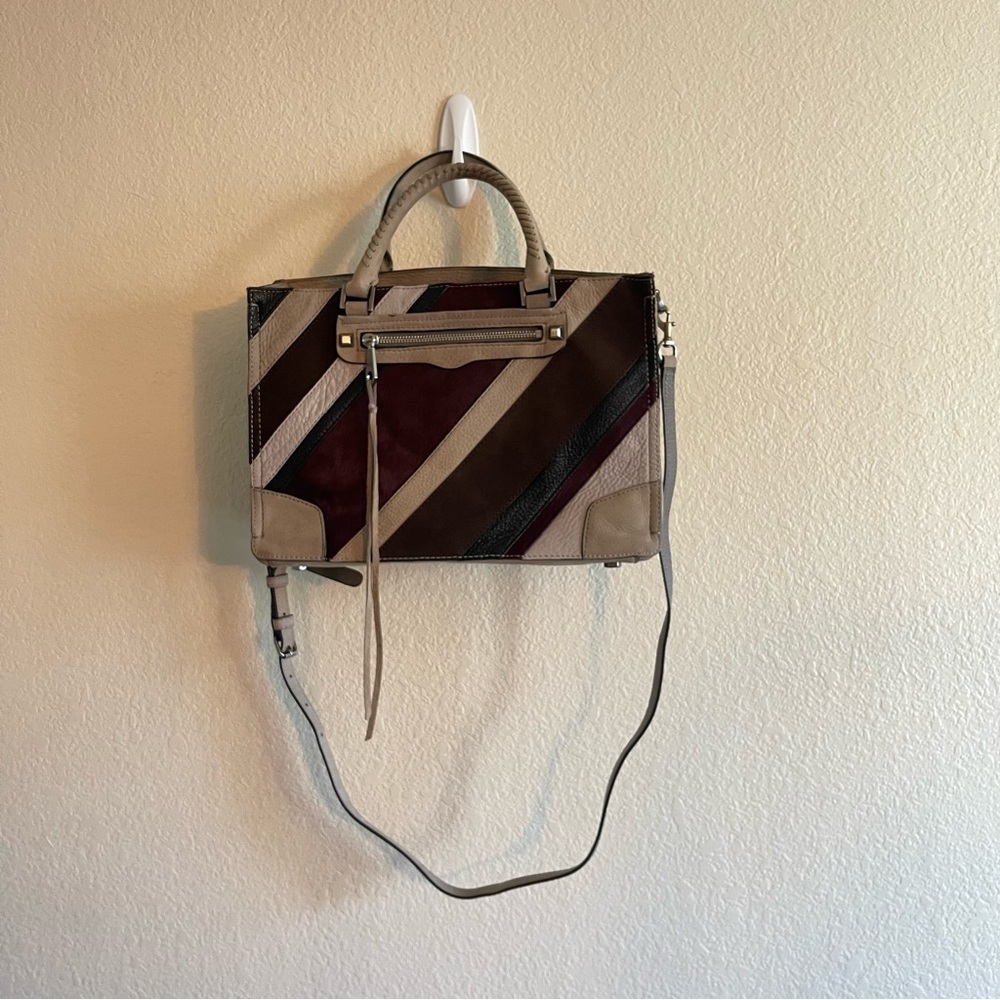 REBECCA MINKOFF Leather Calf Hair Graphit Multi Regan Satchel Removable Strap - Picture 2 of 15